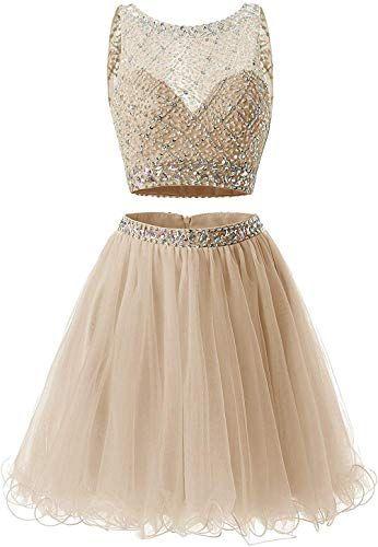 Short Juniors Two Piece Dress Short Tulle Beaded Sequins Party Dresses Angeline Homecoming Dresses A Line DG3927