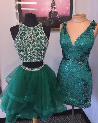 Elegant Short Beaded Tulle Party Gown Kaya Homecoming Dresses Green Two Piece Dress CD4360