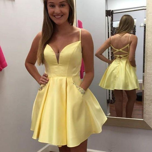 Yellow Short Short Party Dresses Graduation Dress Homecoming Dresses Brooke CD4658