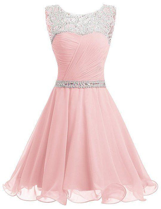 Short Open Chiffon Pink Kiersten Homecoming Dresses Back Party Dress With Beading CD5648