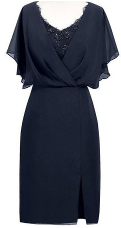 Sheath V-Neck Short Navy Blue Mother Of The Bride With Chiffon Homecoming Dresses Allyson Beading CD821