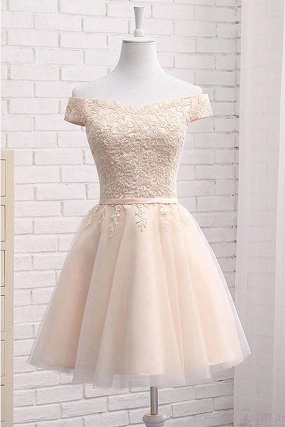 Off Shoulder Tulle Short With Appliques Mini A Line Gwen Homecoming Dresses Sweet 16 Dress CD8293