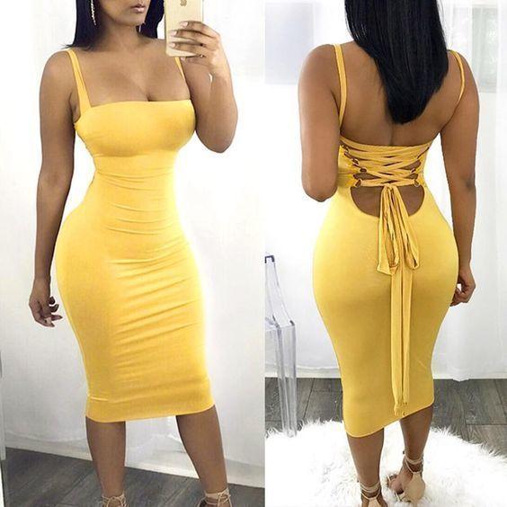 Mermaid Bodycon Dress Karly Homecoming Dresses Open Back Yellow CD917