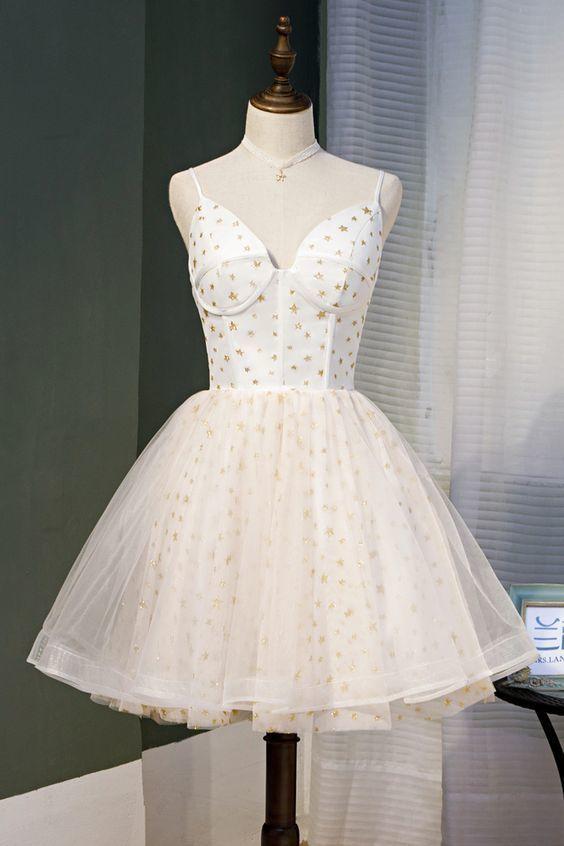 Cute Straps Sweetheart -Up Party Dress Short A Line Liliana Lace Ivory Homecoming Dresses Dress CD9198