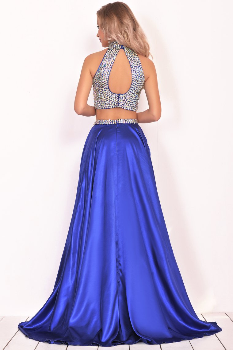 2024 Prom Dresses A Line Two Pieces With Rhinestones Stretch Satin