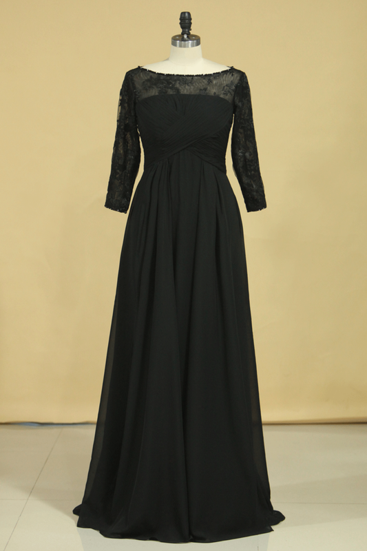 Black Plus Size Mother Of The Bride Dresses Scoop A Line Chiffon With Applique