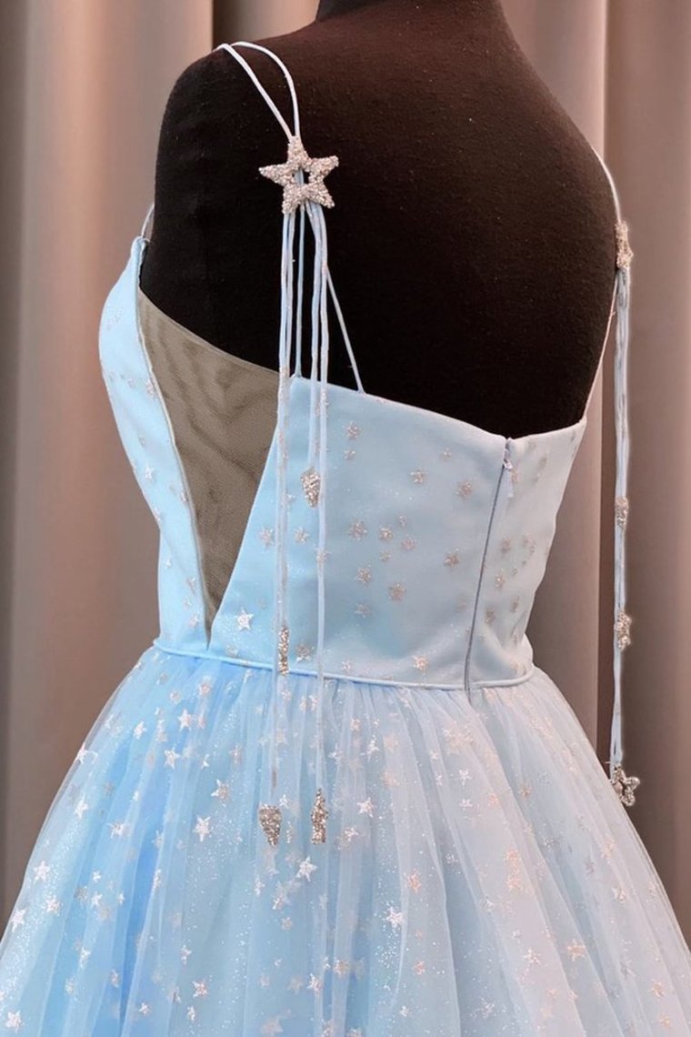 Charming A Line Spaghetti Straps Tulle Prom Dresses With Stars Dance SRSP8AGEYHP