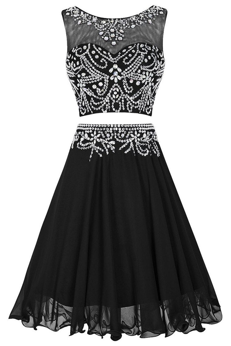 Two-Piece Scoop A Line Homecoming Dresses With Beading Chiffon