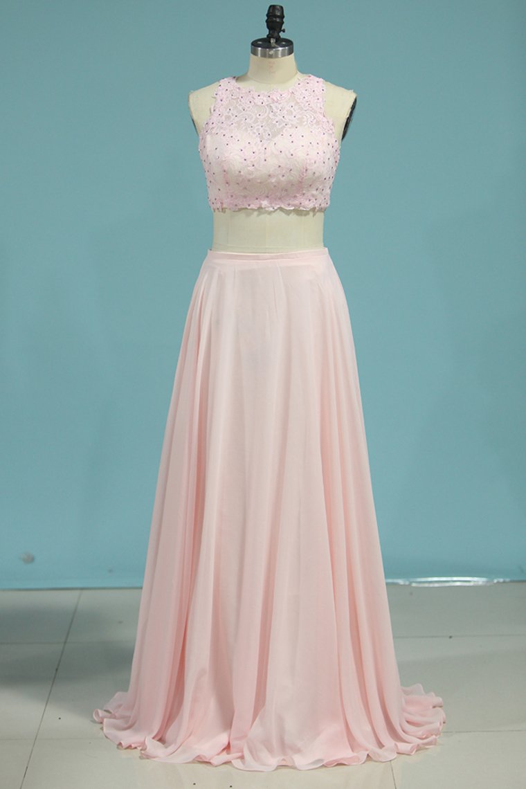 2024 Prom Dresses Scoop Two-Piece A Line Chiffon With Applique