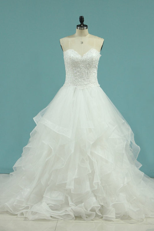2024 A Line Sweetheart Wedding Dresses With Applique And Beads Tulle