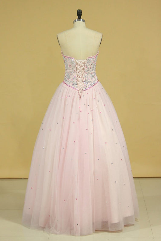 Sweetheart Ball Gown Quinceanera Dresses Tulle With Beads And Rhinestones New