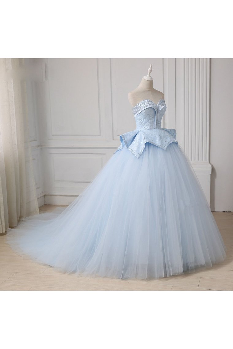 Sweetheart Ball Gown Beading Tulle Prom Dress Court Train Quinceanera SRSP5FLTMDC