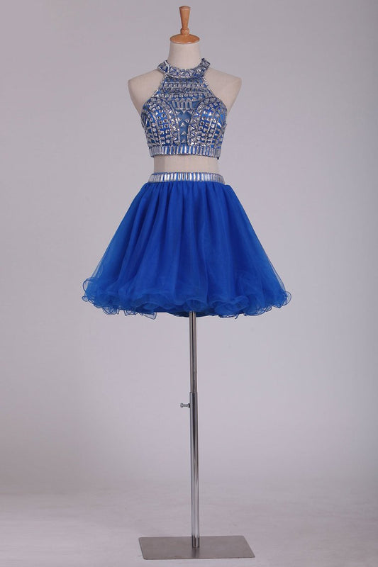 Two Pieces Short/Mini Scoop A Line With Beading Homecoming Dresses