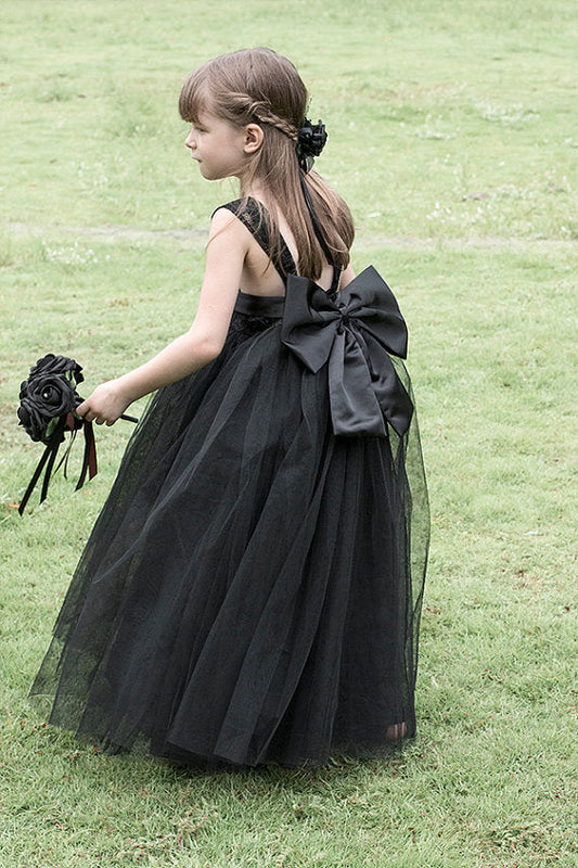 Fashion Black Tulle Flower Girl Dress