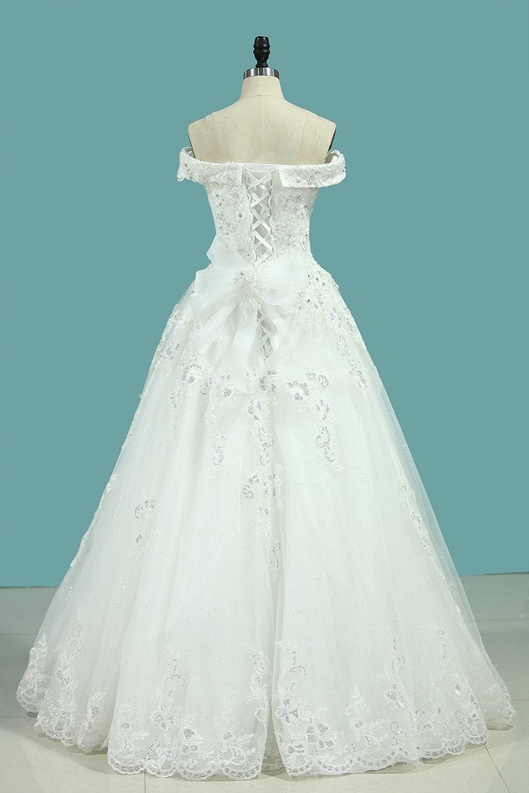 Wedding Dresses A Line Off The Shoulder With Bow Knot And Beads