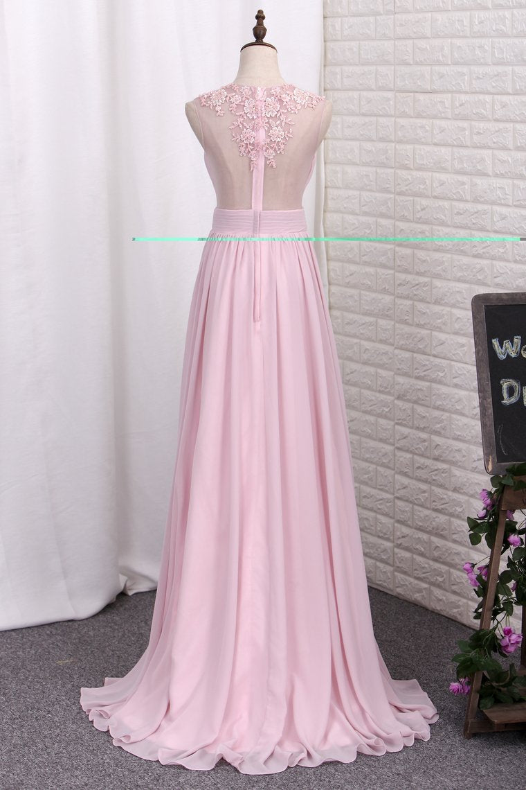 2024 A Line Prom Dresses Chiffon Scoop With Ruffles And Applique