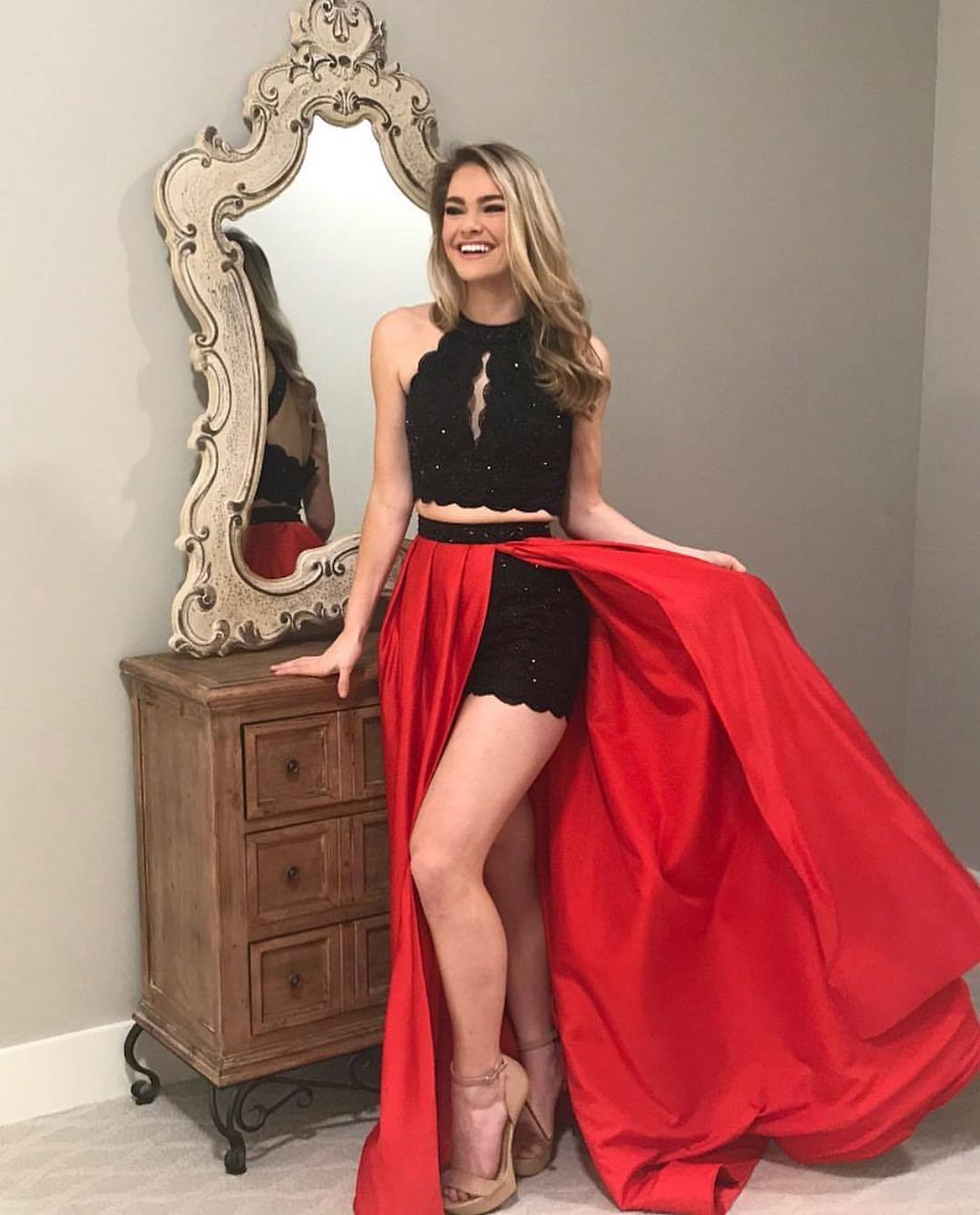 Black/Red Two Piece Shorts Prom Dresses JS193