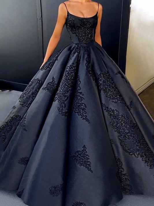 Ball Gown Spaghetti Straps Navy Blue Vintage Cheap Long Prom Quinceanera Dresses JS113