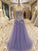 Floor-Length Scoop Sleeveless A-Line/Princess Applique Tulle Dresses