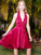 V-neck Lace A-Line/Princess Satin Sleeveless Short/Mini Homecoming Dresses
