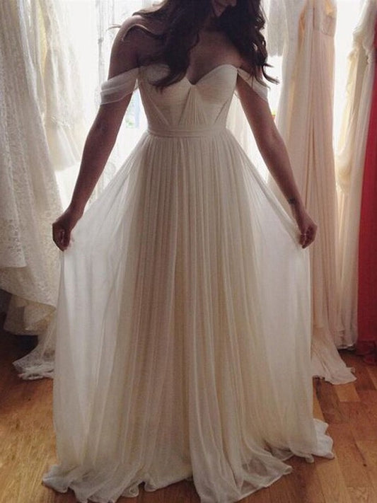 Beading Off-the-Shoulder Sleeveless A-Line/Princess Floor-Length Chiffon Dresses