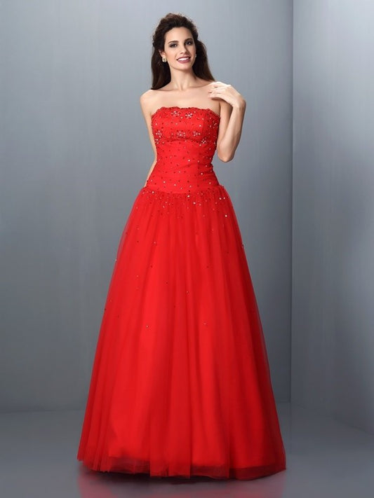 Gown Long Strapless Beading Ball Sleeveless Organza Quinceanera Dresses
