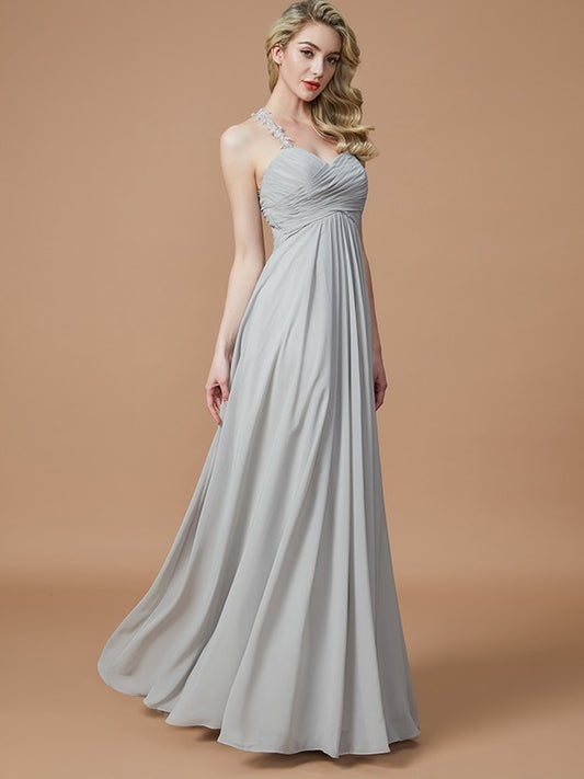 Sweetheart Sleeveless Floor-Length Ruched A-Line/Princess Chiffon Bridesmaid Dresses