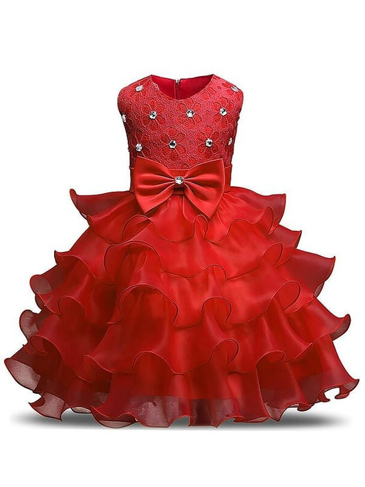 Scoop Sleeveless Organza Ball Tea-Length Ruffles Gown Flower Girl Dresses