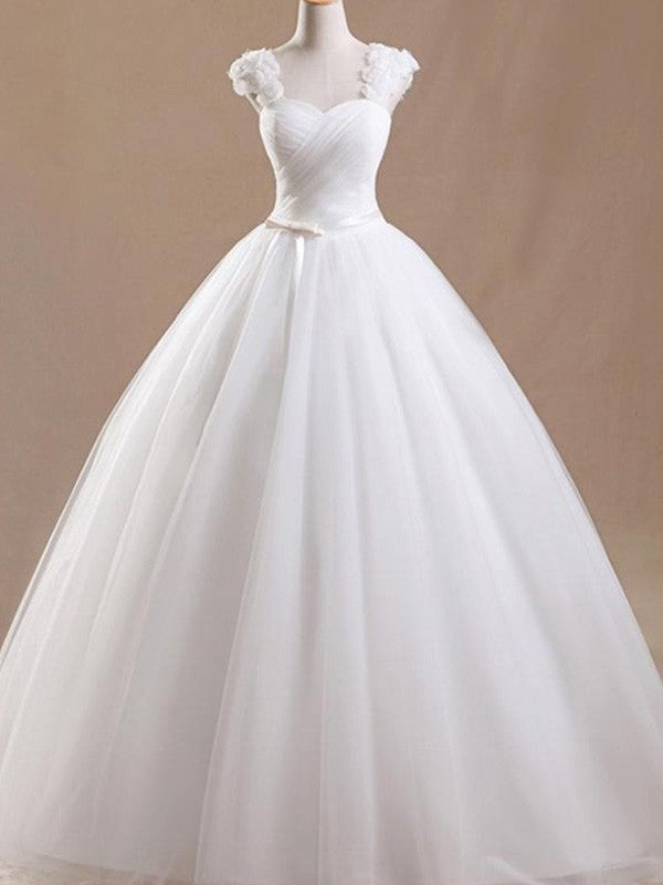 Gown Square Ball Sleeveless Floor-Length Ruffles Tulle Wedding Dresses