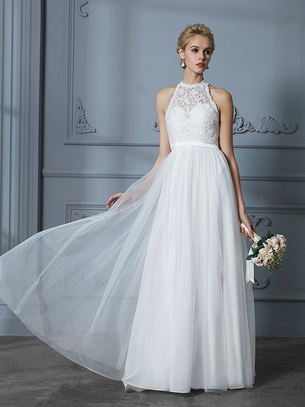 Scoop Sleeveless Tulle A-Line/Princess Floor-Length Wedding Dresses