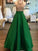 Floor-Length Sleeveless A-Line/Princess Halter Beading Satin Dresses