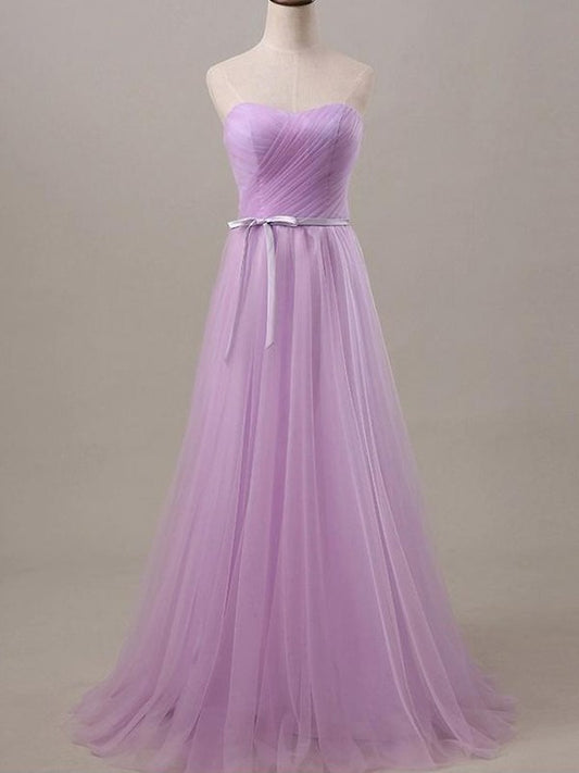 Sweetheart Sleeveless Floor-Length A-Line/Princess Sash/Ribbon/Belt Tulle Bridesmaid Dresses
