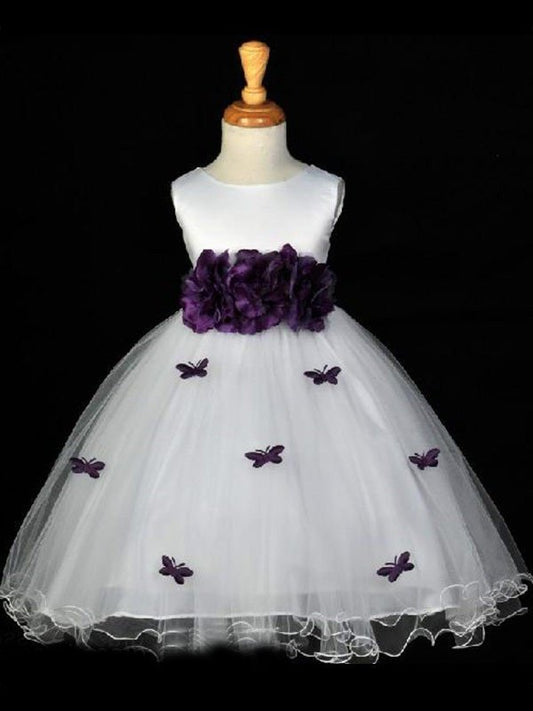 Organza Flower Sleeveless Hand-made A-line/Princess Long Scoop Flower Girl Dresses