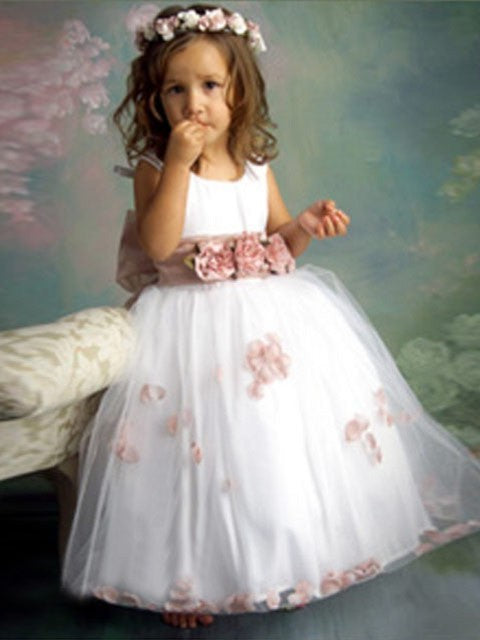 Scoop Hand-made Long Sleeveless Flower Tulle A-line/Princess Flower Girl Dresses