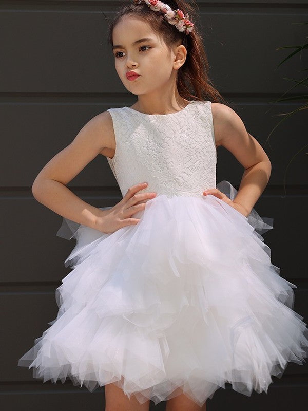 Sleeveless Tulle Short/Mini Scoop A-Line/Princess Lace Flower Girl Dresses