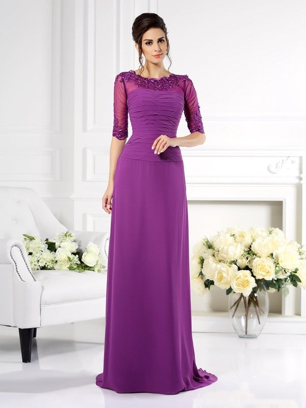 of Scoop Long Mother 1/2 Applique Sheath/Column Chiffon Sleeves the Bride Dresses