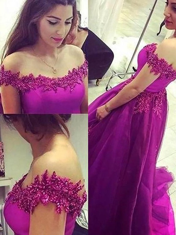 Ball Off-the-Shoulder Sleeveless Gown Applique Floor-Length Tulle Dresses