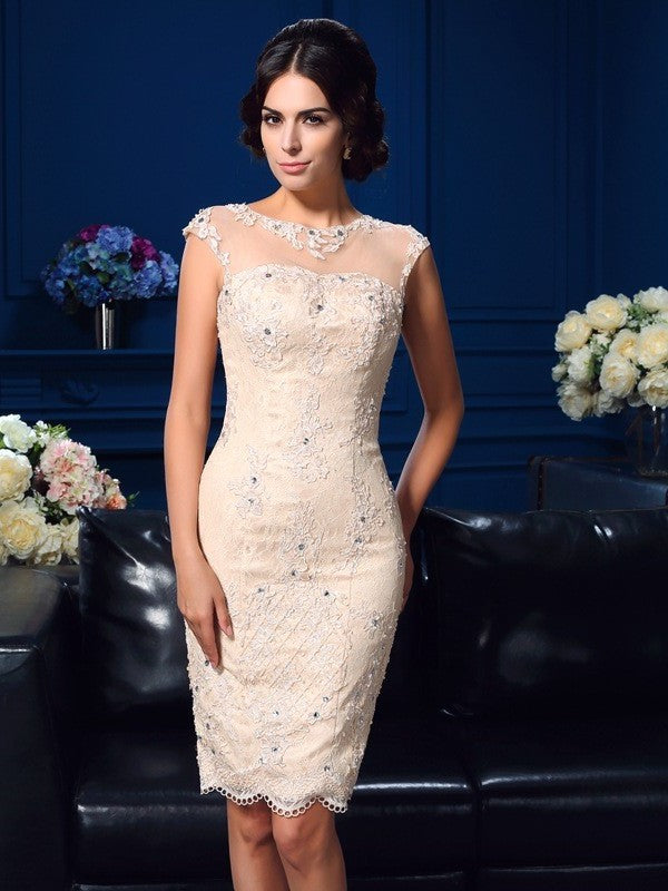 Lace Sleeveless Lace Sheer Neck of Sheath/Column Mother Short the Bride Dresses