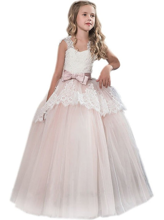 Gown Bowknot Tulle Ball Sleeveless Floor-Length Sweetheart Flower Girl Dresses