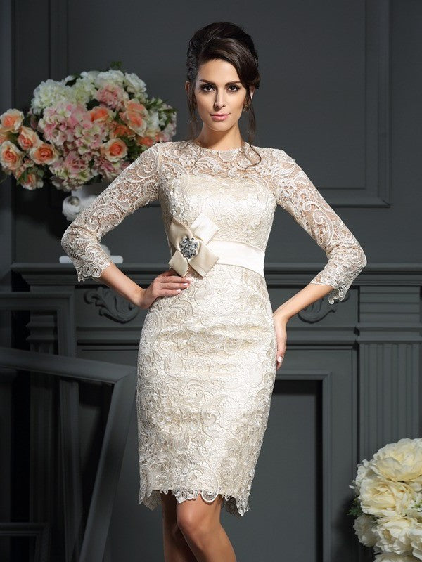 Bowknot Lace Mother Short of Scoop Sheath/Column Sleeves 3/4 the Bride Dresses