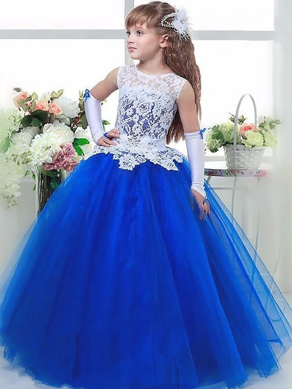 Gown Lace Floor-Length Sleeveless Ball Jewel Tulle Flower Girl Dresses
