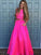 Sleeveless Scoop A-Line/Princess Satin Floor-Length Lace Two Piece Dresses