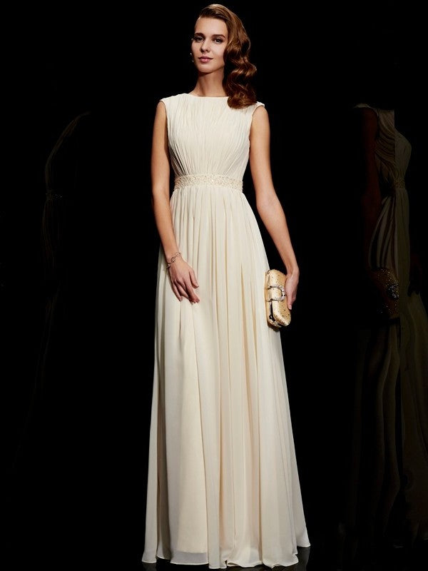 Sleeveless Beading A-Line/Princess Jewel Long Chiffon Dresses