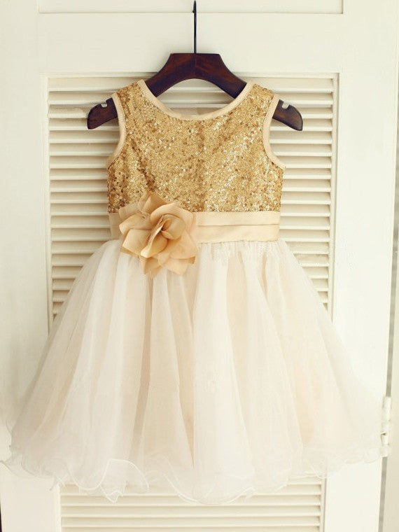 Sequin Scoop A-line/Princess Sleeveless Long Organza Dresses