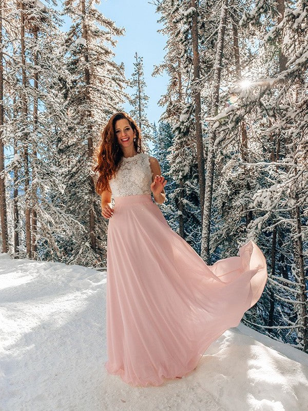 Lace Jewel A-Line/Princess Chiffon Sleeveless Floor-Length Dresses