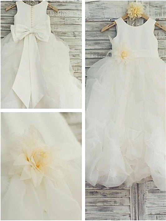 Scoop Hand-made Flower Sleeveless Gown Floor-Length Organza Ball Flower Girl Dresses