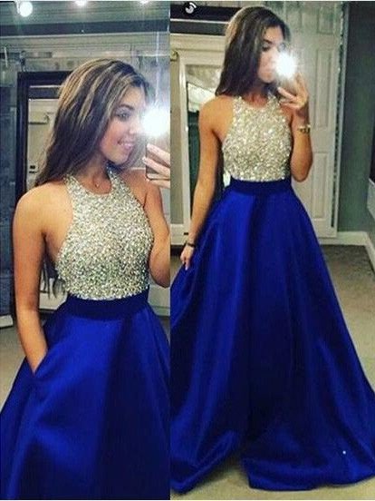 Crystal Gown Ball Sleeveless Jewel Satin Floor-Length Dresses