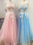 Applique A-Line/Princess V-neck Floor-Length Sleeveless Tulle Dresses
