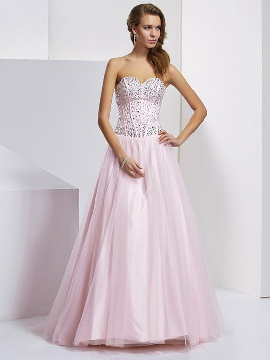 Gown Ball Beading Sweetheart Sleeveless Long Satin Quinceanera Dresses