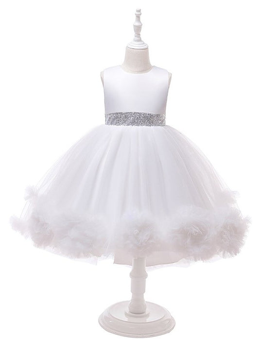 Tea-Length Tulle Ruffles Gown Sleeveless Ball Scoop Flower Girl Dresses